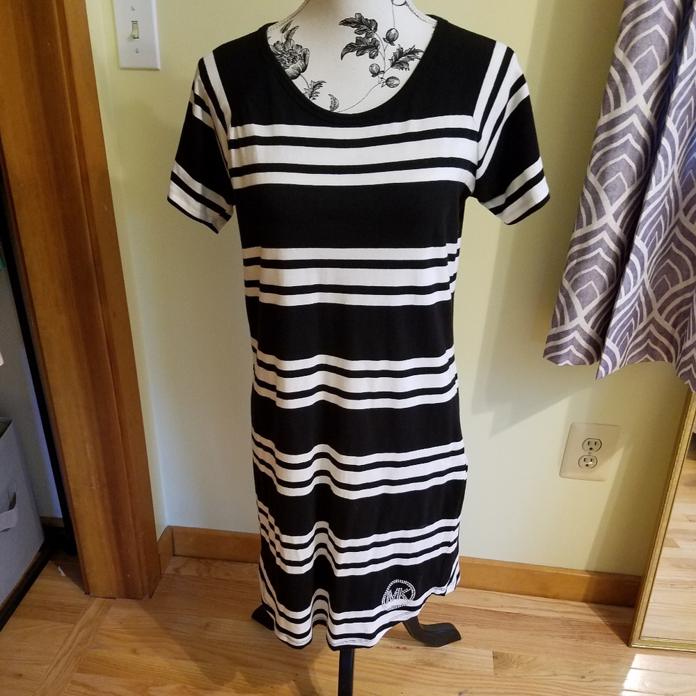 Michael Kors black and white striped tee dress